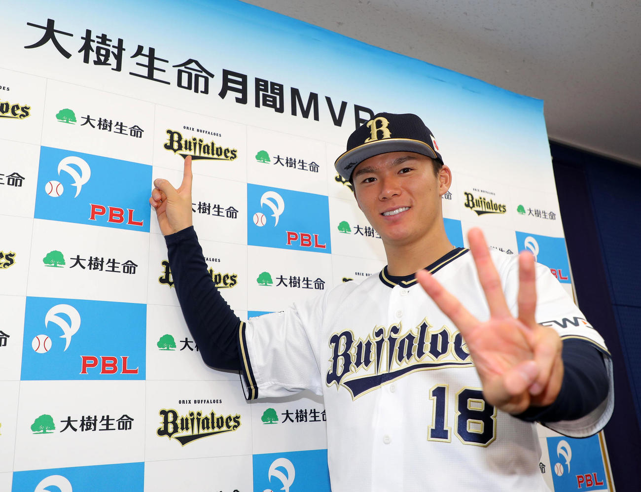 今年3連続の月間MVPを受賞、笑顔を見せる山本