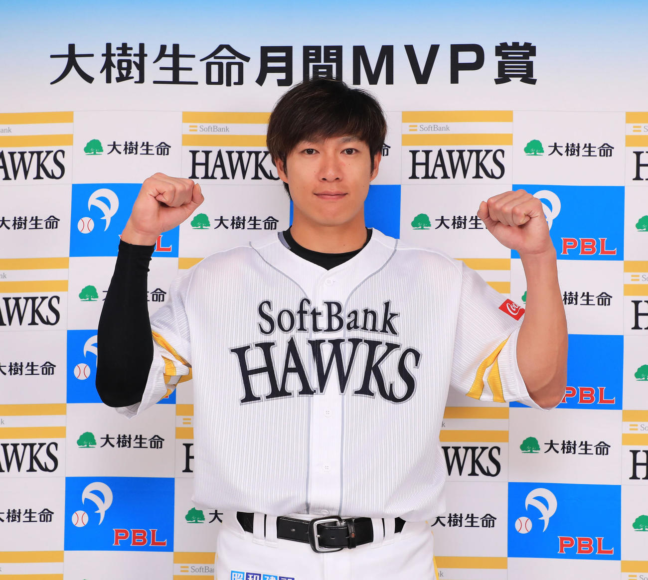 大樹生命月間MVP賞に輝いた柳田悠岐（撮影・球団提供）