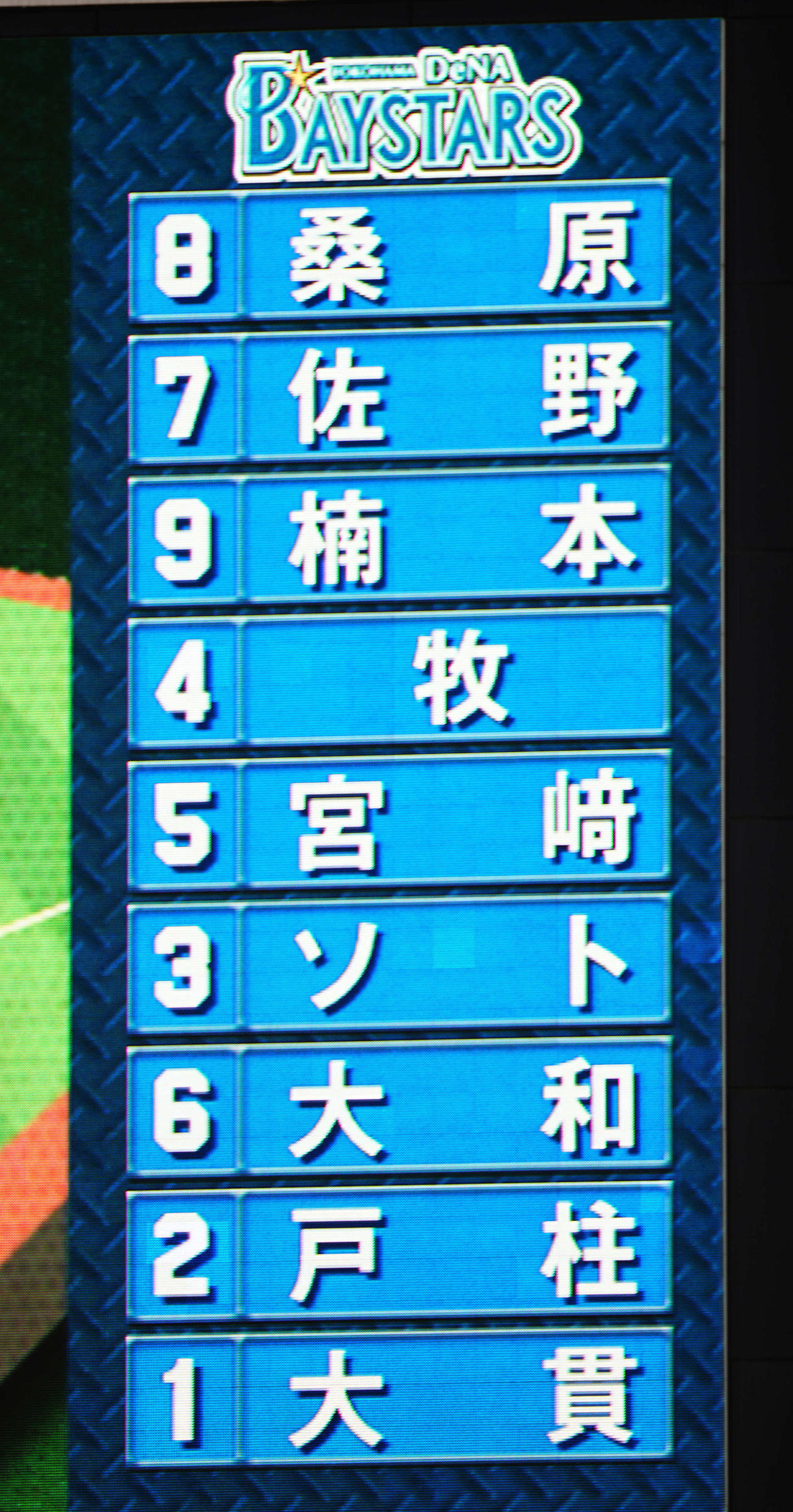 DeNA対阪神　牧が4番に入ったDeNAの先発オーダー（撮影・江口和貴）