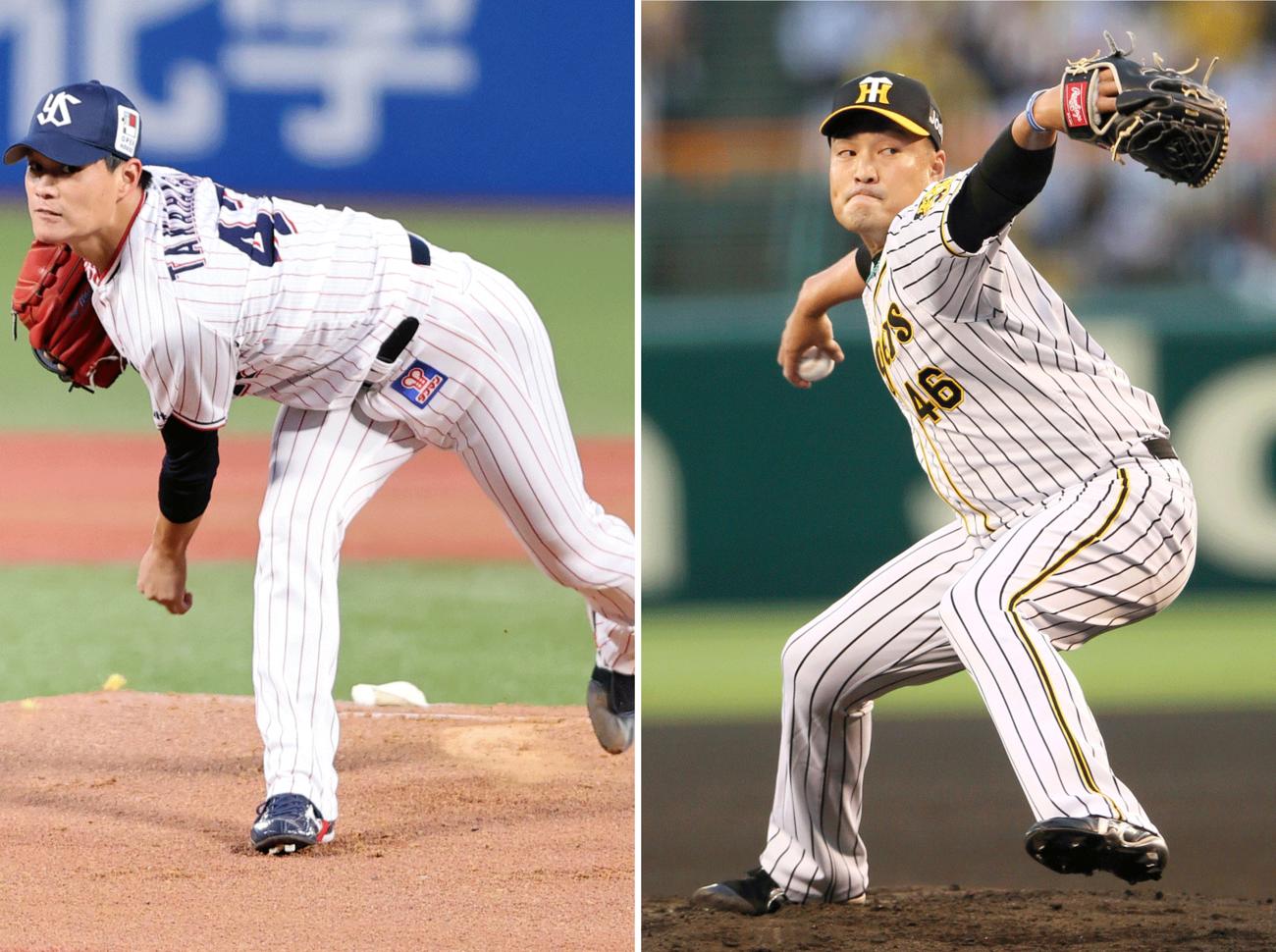 ヤクルト高橋奎二（左）と阪神秋山拓巳