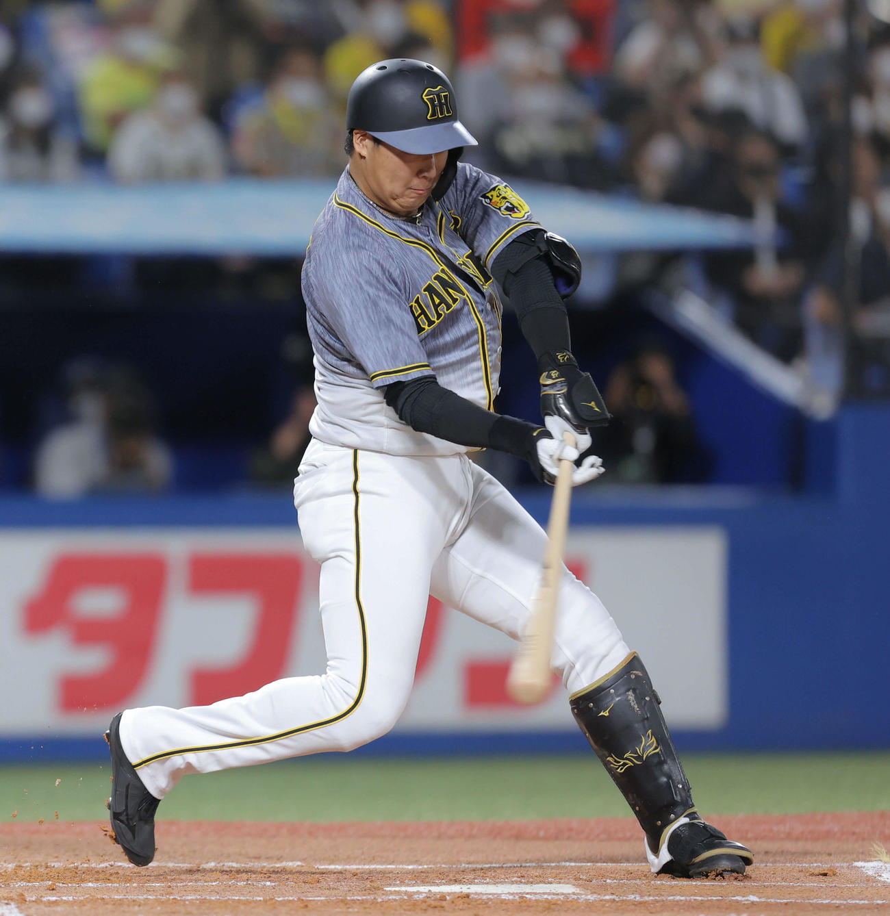 ヤクルト対阪神　1回表阪神1死一、二塁、左前先制適時打を放つ大山（撮影・河田真司）