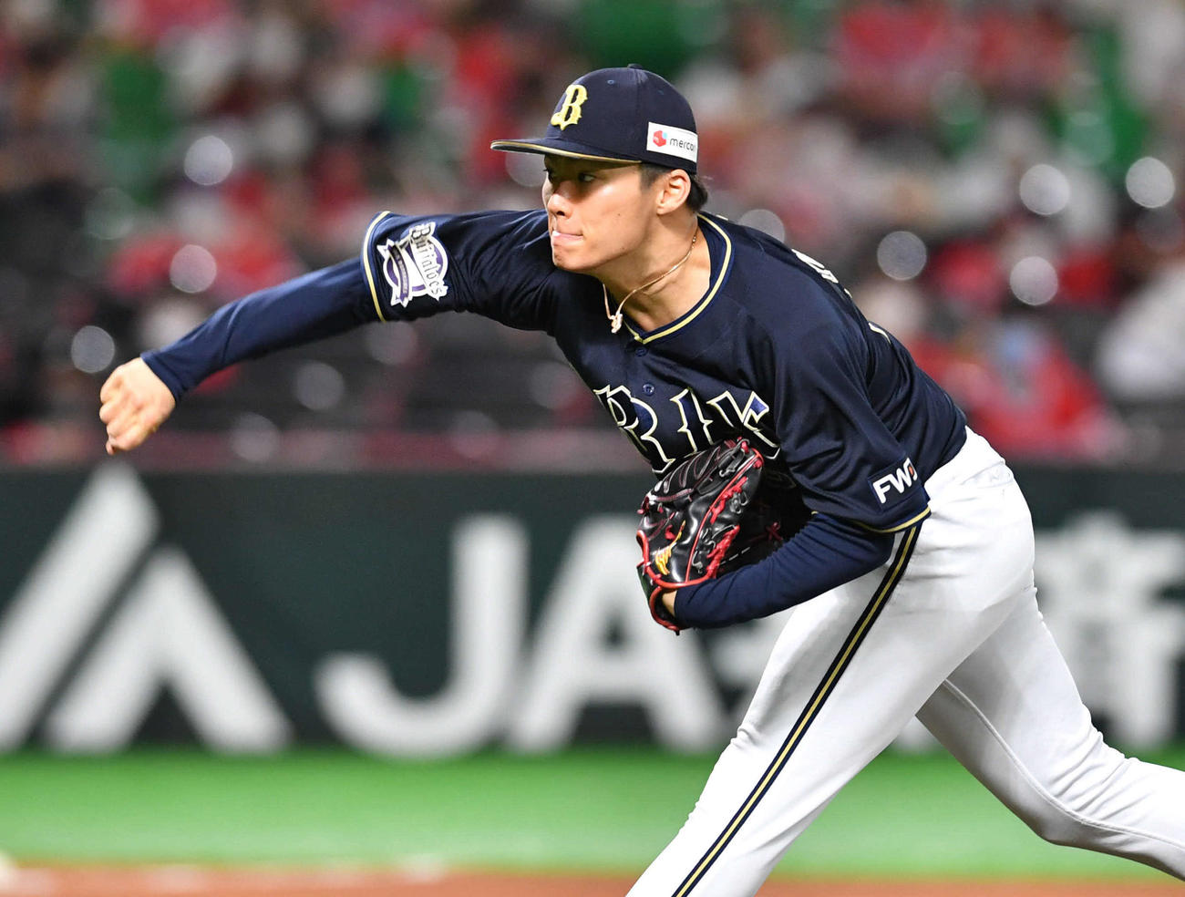 ソフトバンク対オリックス　オリックス先発の山本（撮影・岩下翔太）