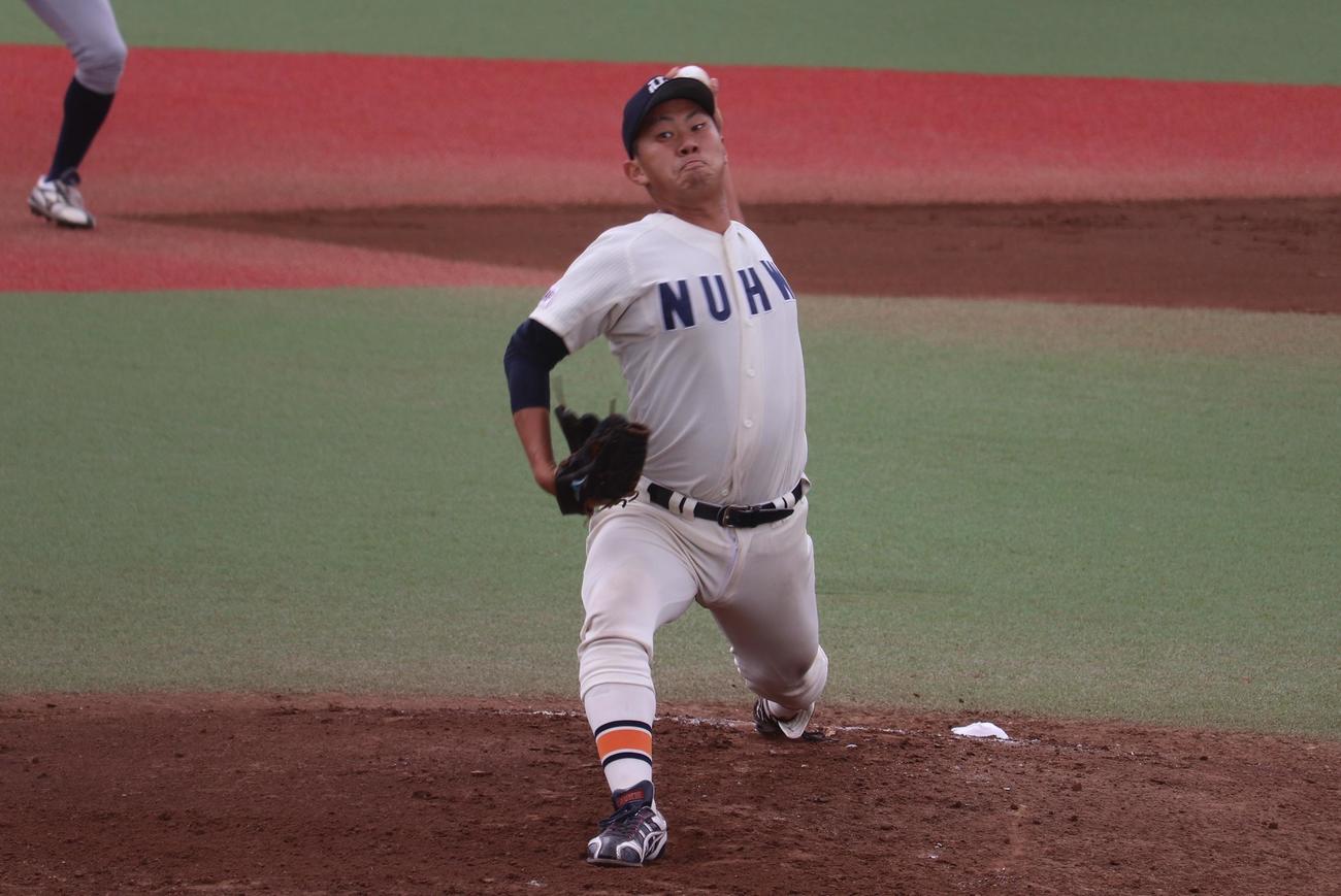 先発し5回を投げ3失点の新潟医療福祉大の桐敷（撮影・保坂淑子）