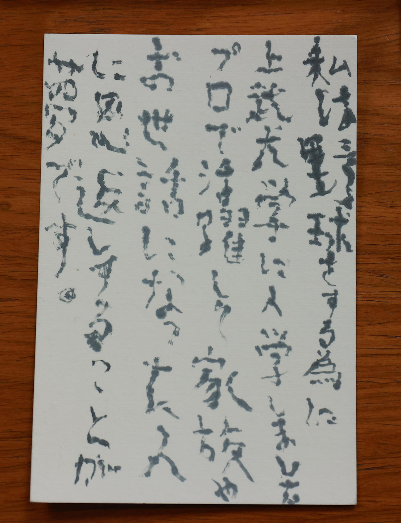 中日ドラフト1位の上武大・ブライトが入学直後の授業で記した夢（撮影・野上伸悟）