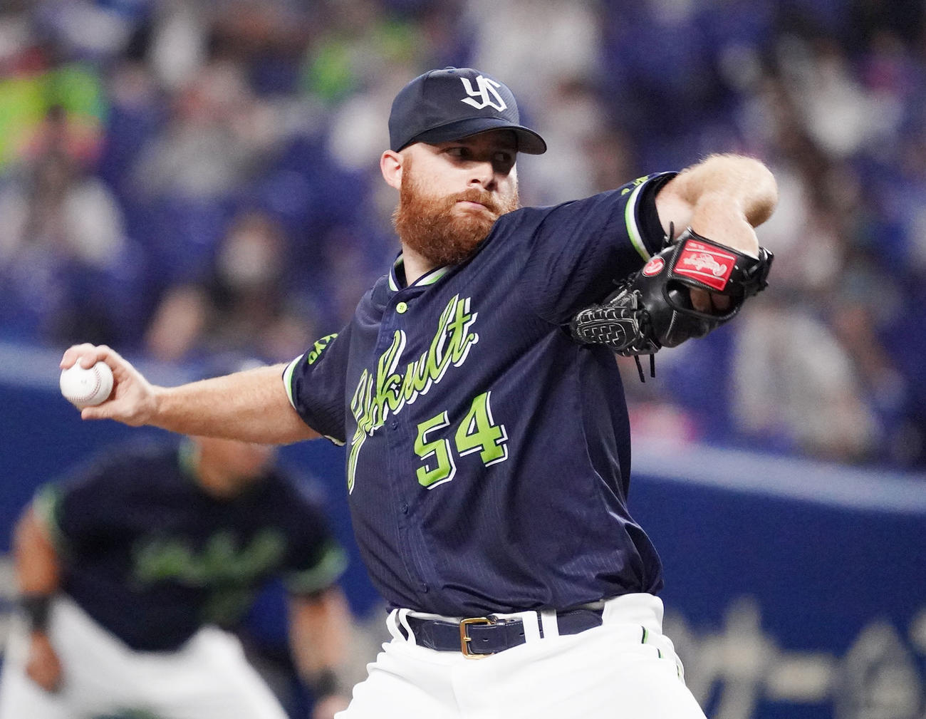 中日対ヤクルト　6回裏、力投するヤクルト先発のサイスニード（撮影・森本幸一）
