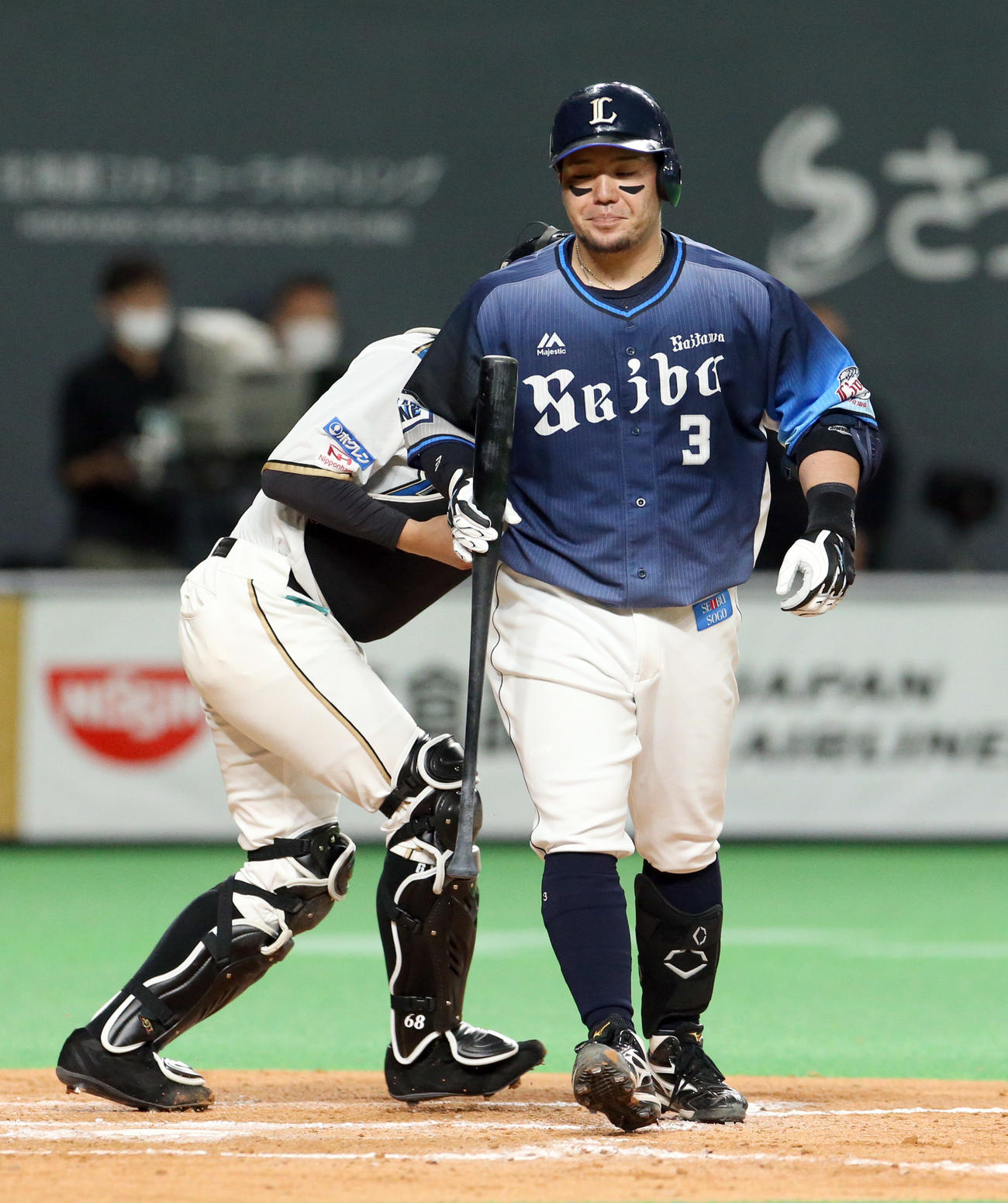 日本ハム対西武　9回表西武2死一塁、山川は三振に終わる（撮影・佐藤翔太）