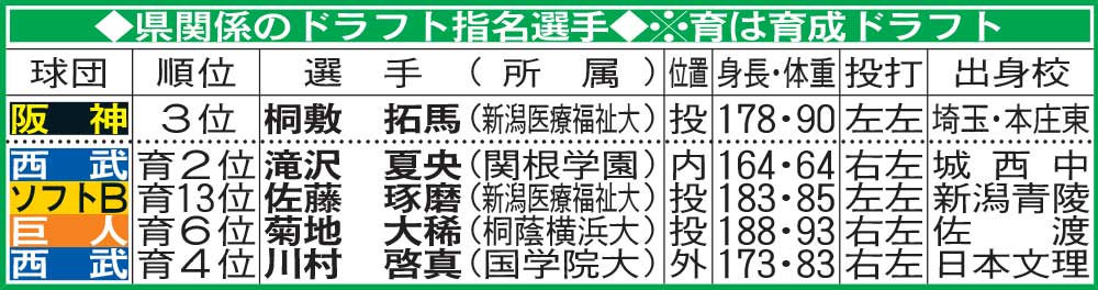 新潟県関係のドラフト指名選手
