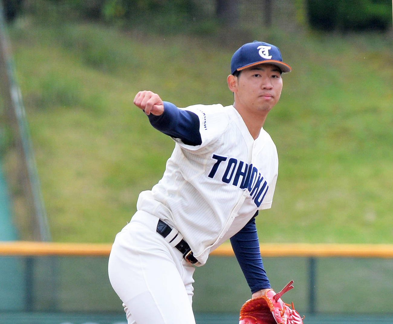 東北学院大戦に2番手で登板した東北福祉大・椋木（撮影・佐藤究）