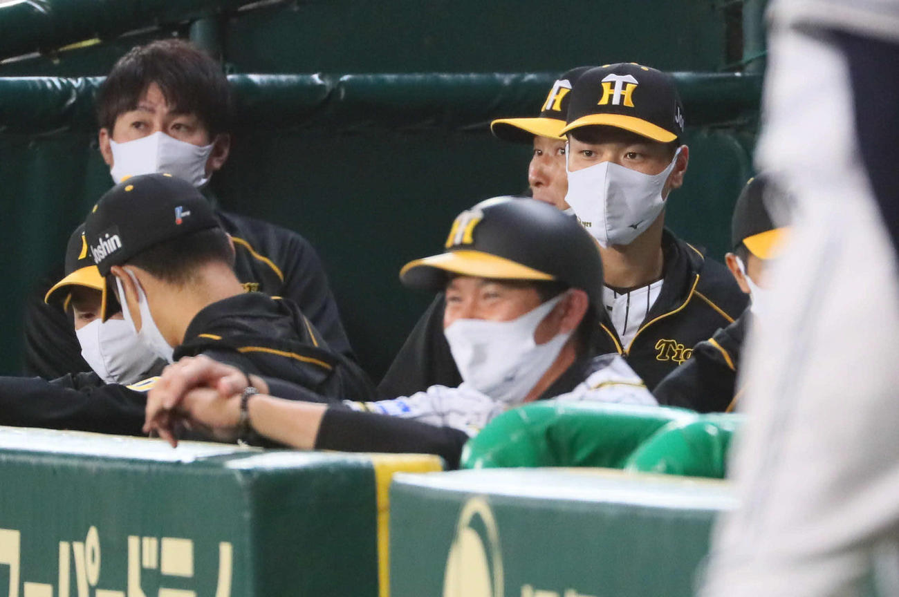 阪神対広島　ベンチスタートとなった佐藤輝（撮影・宮崎幸一）