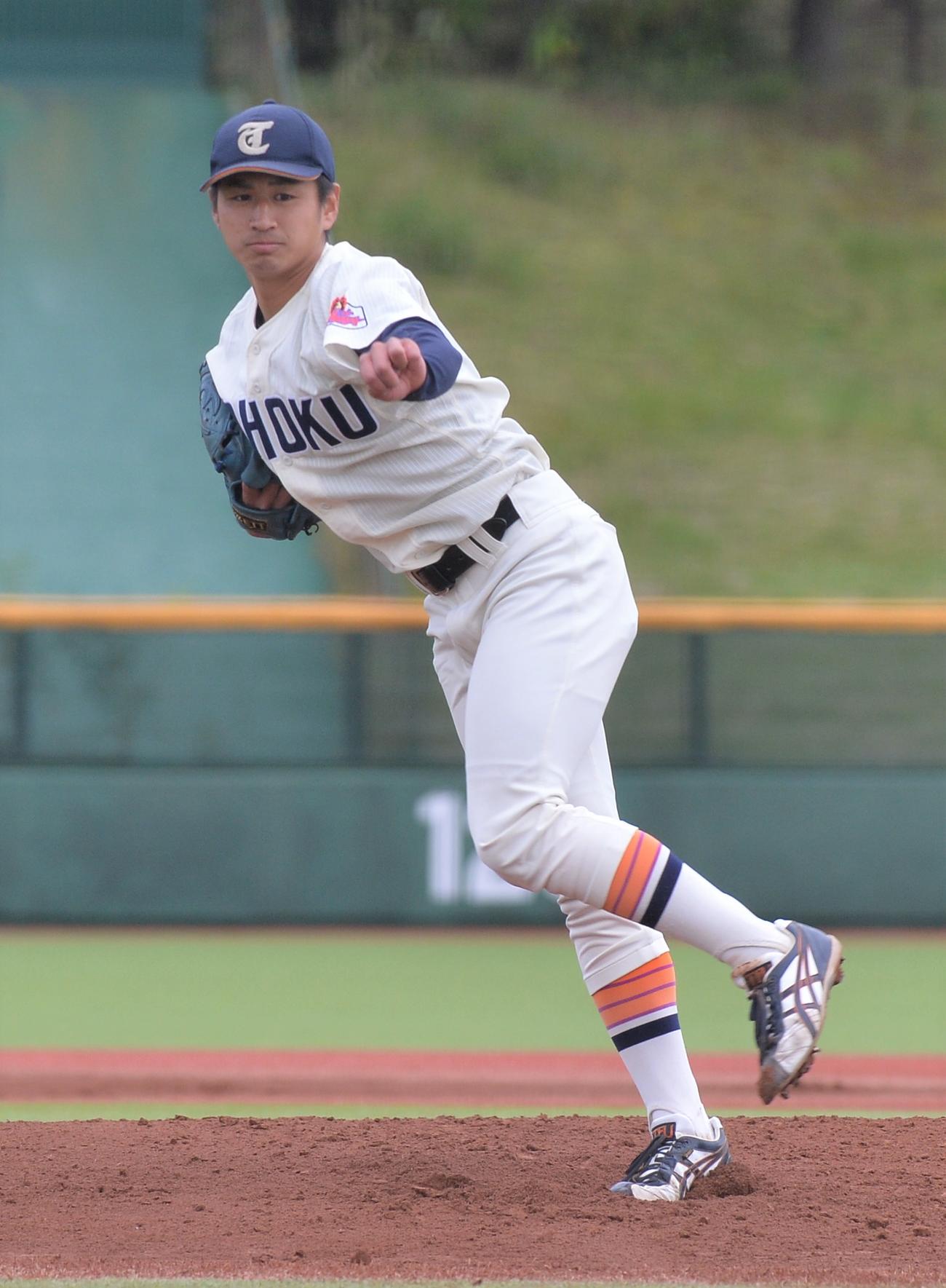 8回2安打無失点の好投を見せた東北福祉大・坂根