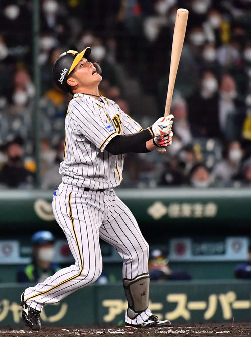 阪神対ヤクルト 5回裏阪神無死一、二塁、右飛に倒れる小野寺(撮影・上田博志)