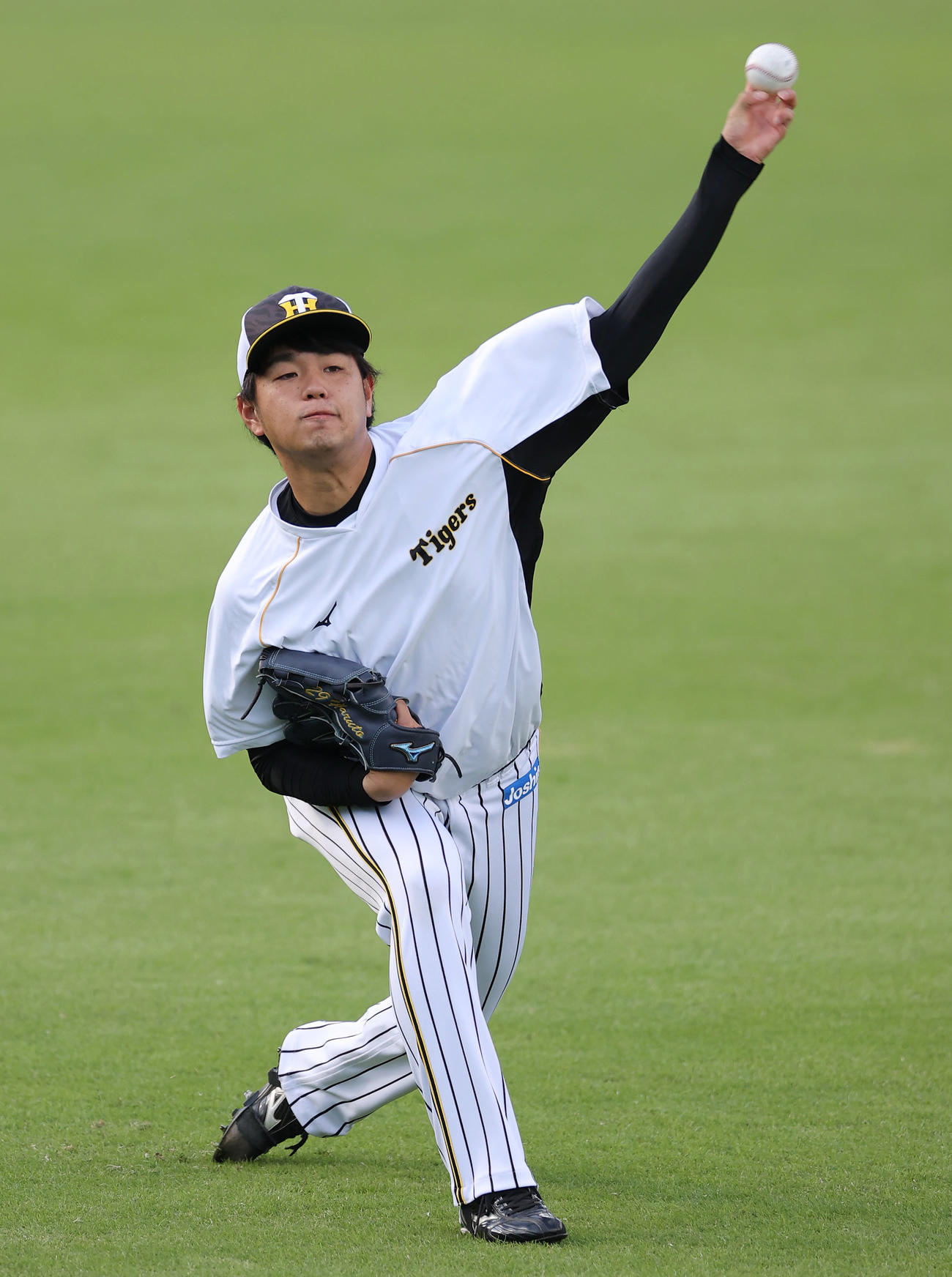 キャッチボールで調整する阪神高橋遥人（撮影・前田充）