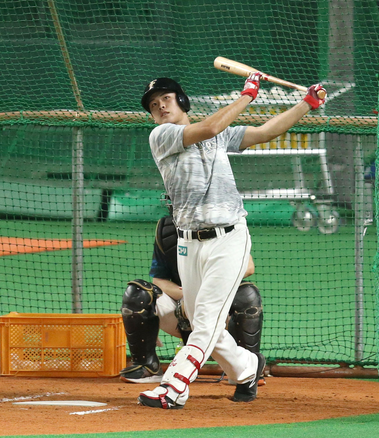 打撃練習をする日本ハム野村（撮影・佐藤翔太）