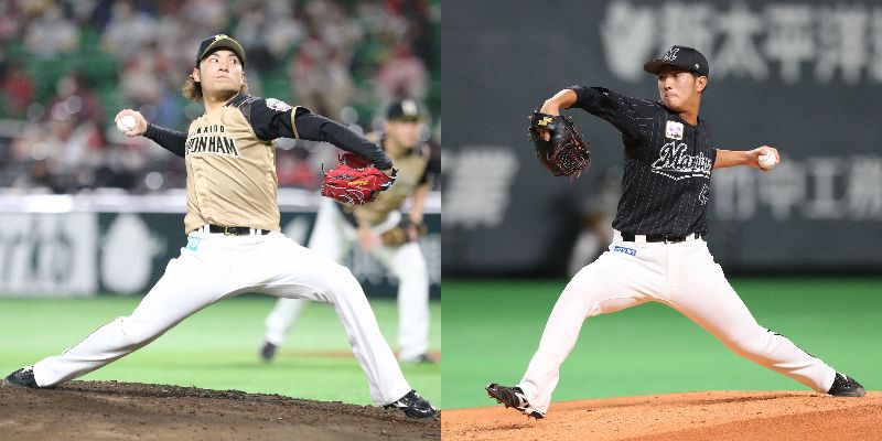 ロッテ本前郁也（右）日本ハム伊藤大海