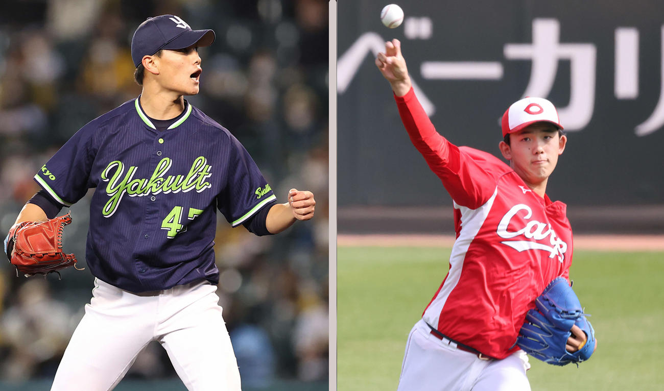 ヤクルト高橋奎二（左）と広島小林樹斗