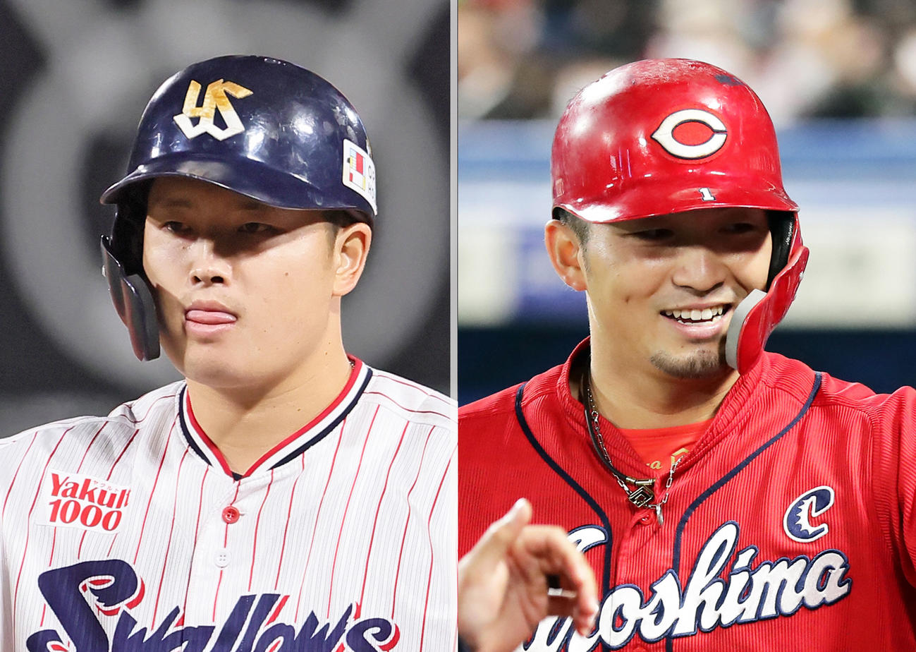 ヤクルト村上（左）と広島鈴木誠也