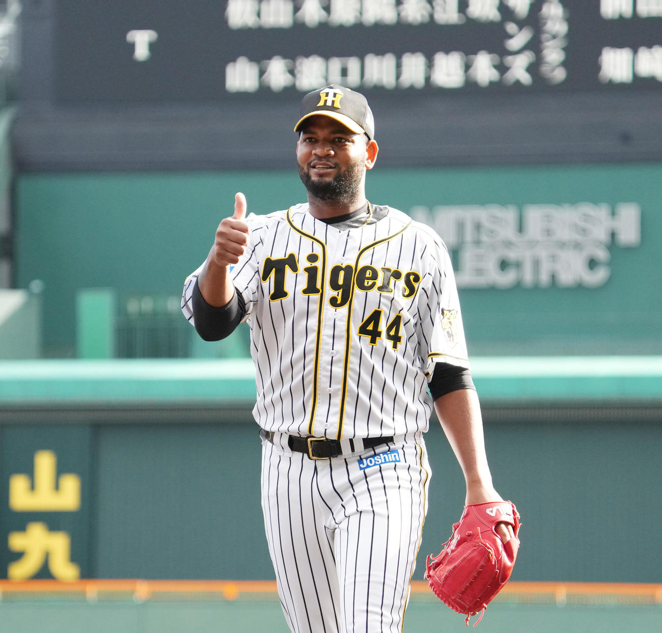練習試合阪神対三菱自動車倉敷オーシャンズ　5回に登板し3者凡退に抑える阪神アルカンタラ（撮影・清水貴仁）