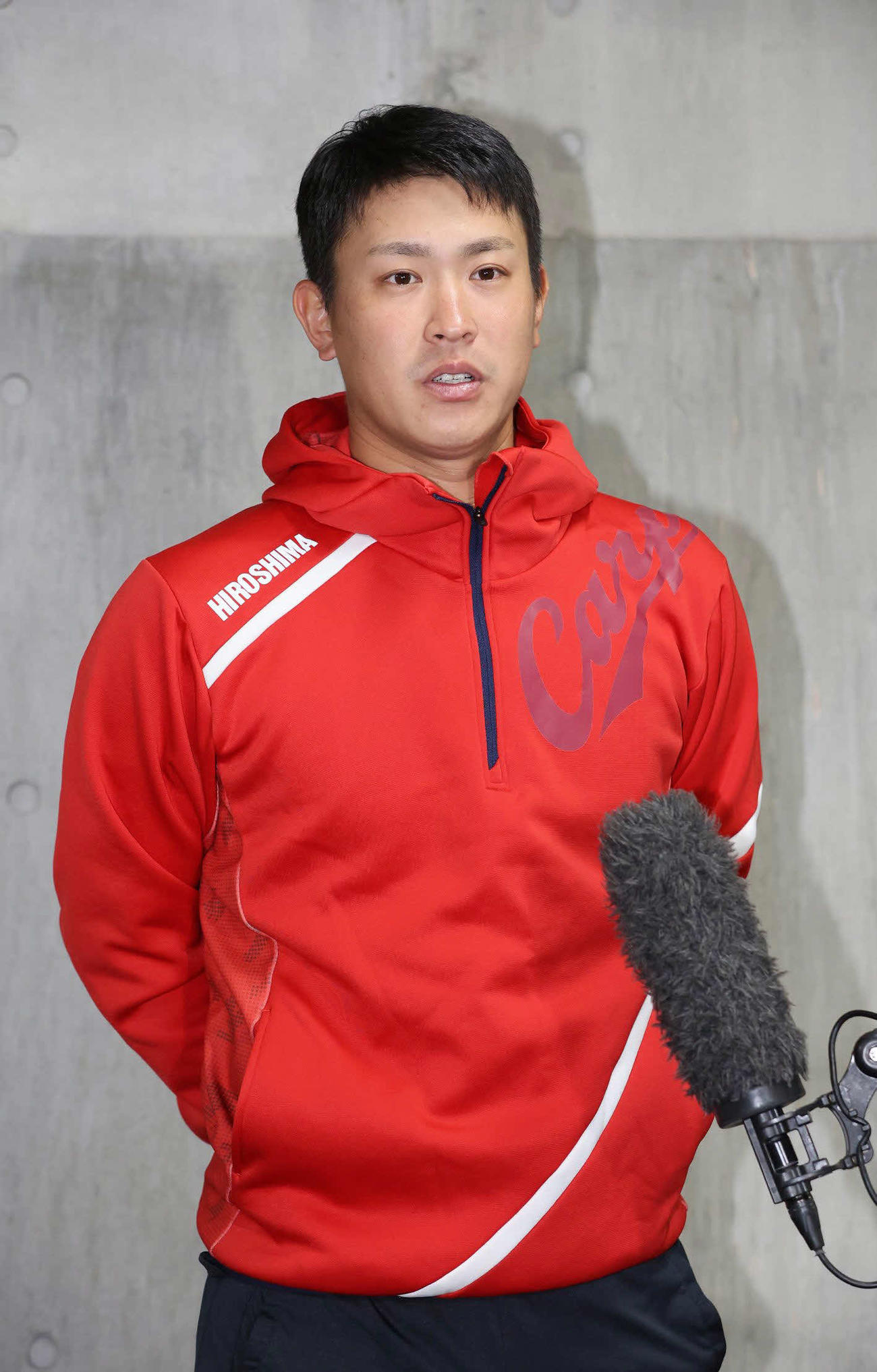 FA権を行使せず広島残留を決めた広島堂林翔太内野手（代表撮影）＝2021年11月5日、マツダスタジアム
