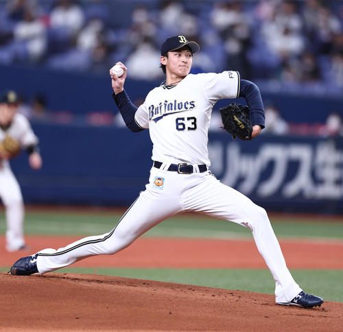 オリックス対ロッテ　力投するオリックス先発の山崎颯（撮影・垰建太）