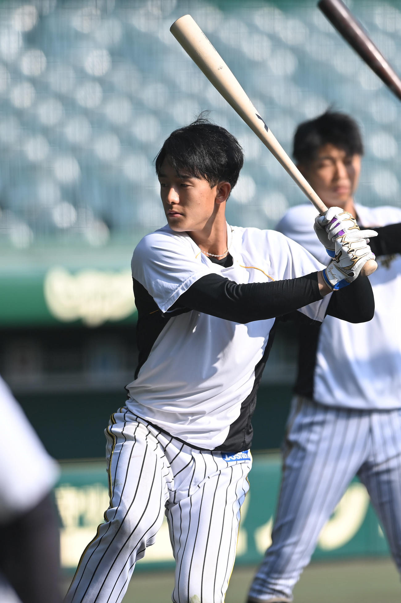 トス打撃を行う阪神小幡竜平