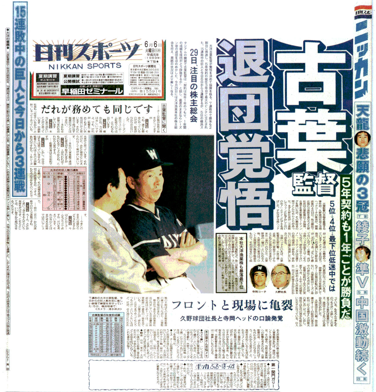 89年6月6日の日刊スポーツ紙面