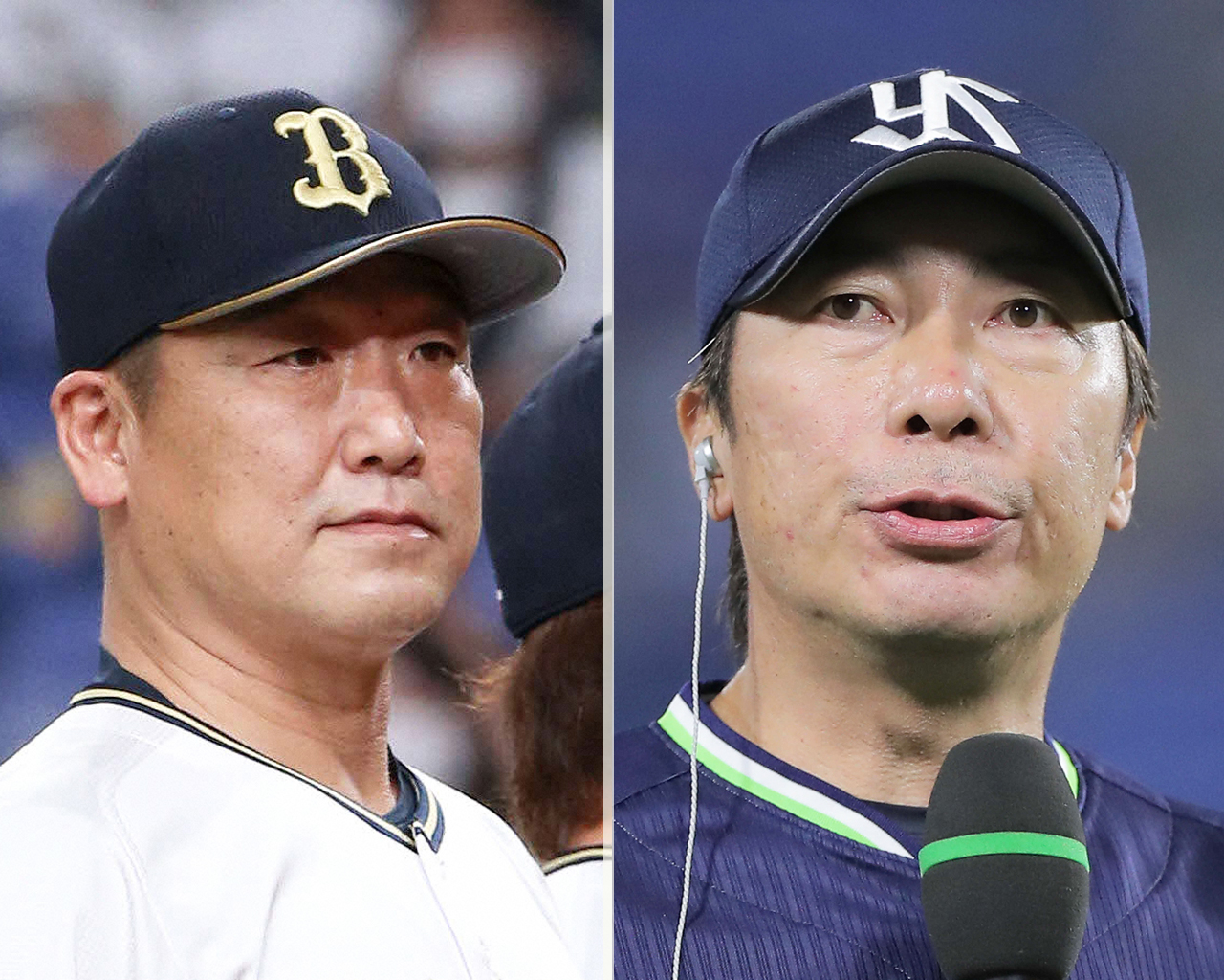 オリックス中嶋監督（左）とヤクルト高津監督