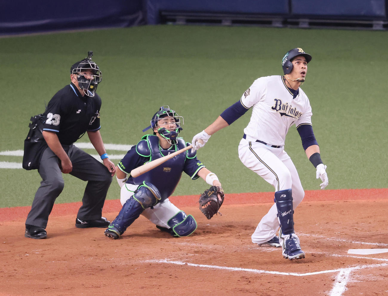 オリックス対ヤクルト　7回裏オリックス1死、モヤは本塁打を放つ（撮影・足立雅史）