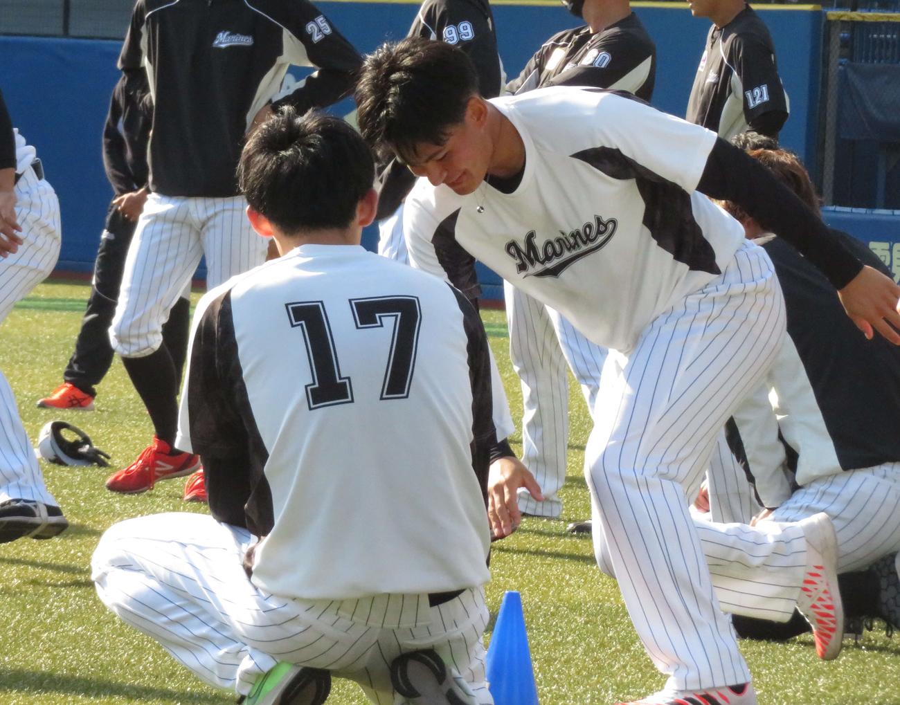 秋季練習で下半身トレーニングをするロッテ中森（撮影・金子真仁）