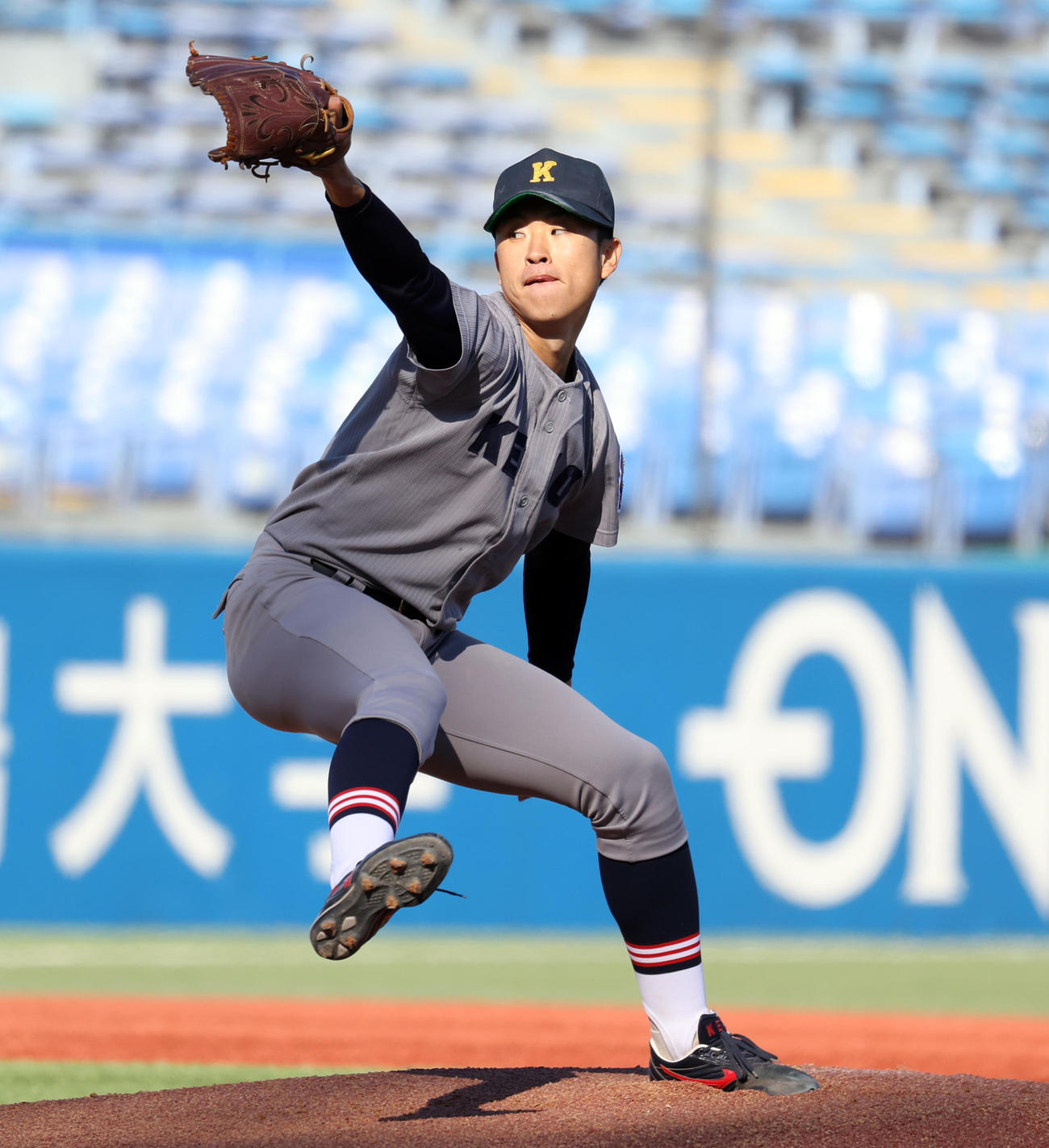 神奈川大対慶大　慶大先発の生井（撮影・浅見桂子）