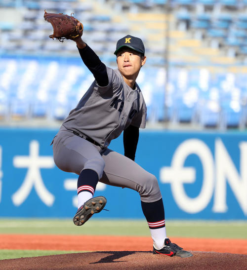 神奈川大対慶大 慶大先発の生井(撮影・浅見桂子)