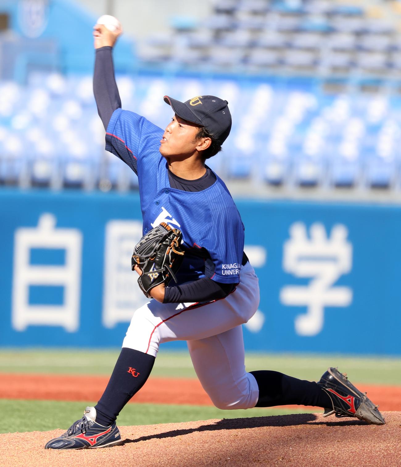 神奈川大対慶大　神奈川大先発の前田（撮影・浅見桂子）