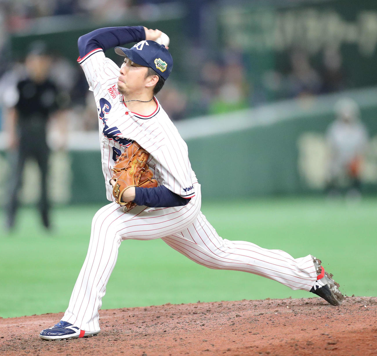 ヤクルト対オリックス　7回表オリックス1死一塁、ヤクルト4番手で登板する今野（撮影・河田真司）