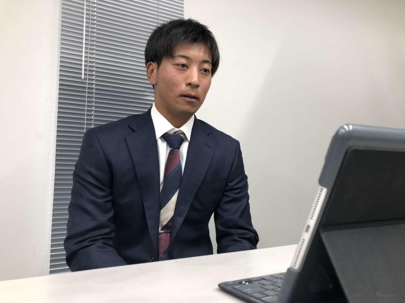 オンライン取材に臨む日本ハム古川（球団提供）