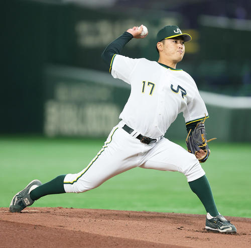 NTT西日本対JR東日本東北 JR東日本東北先発の竹本(撮影・足立雅史)