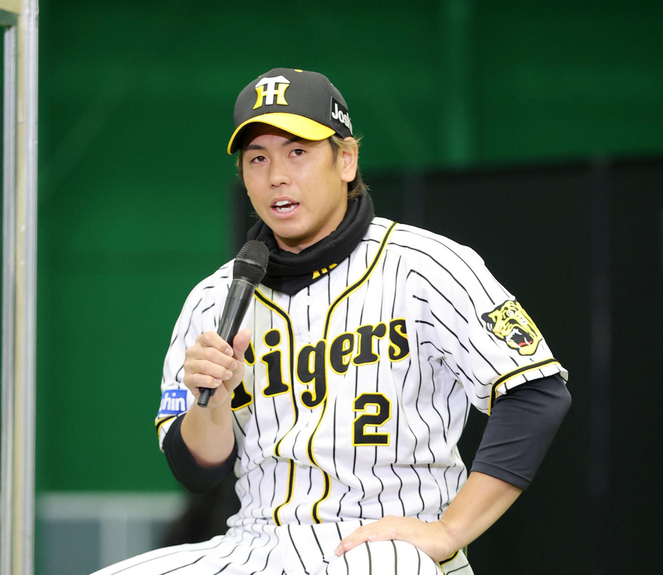 ファン感謝デーでマイクを握る梅野（撮影・前田充）