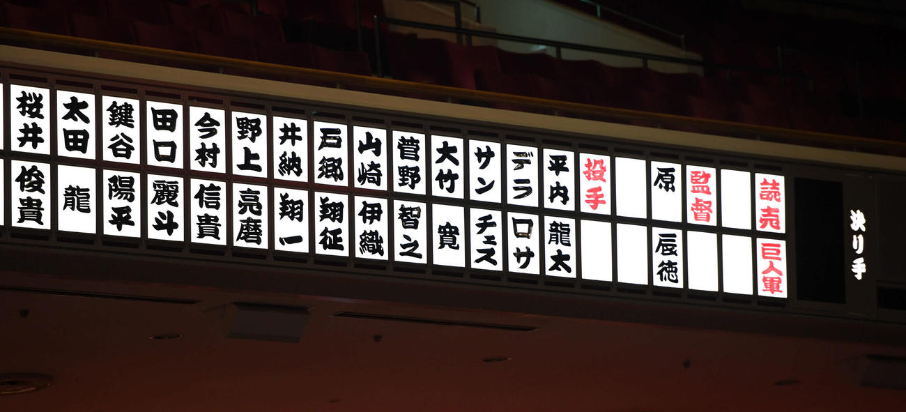 巨人のシーズン感謝祭が国技館で行われ、巨人の選手名が「相撲文字」で表示（撮影・たえ見朱実）