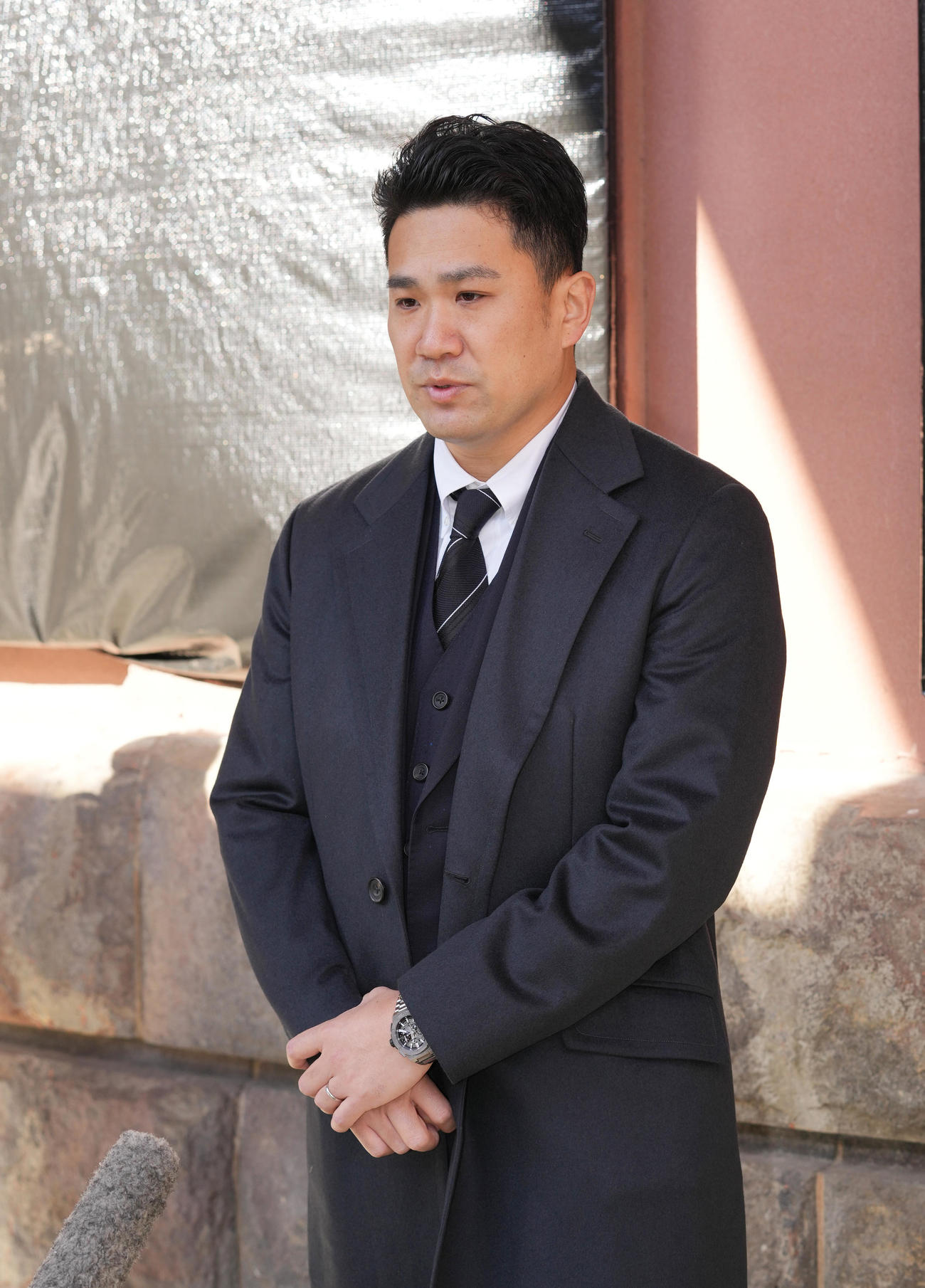 「野村克也をしのぶ会」に参列した楽天田中将は、故野村さんとの思い出を話す（撮影・菅敏）