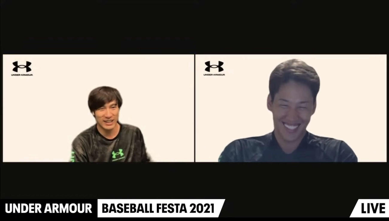 オンラインイベント「アンダーアーマー　ベースボールフェスタ2021」に参加したソフトバンク柳田（左）とオリックス吉田正