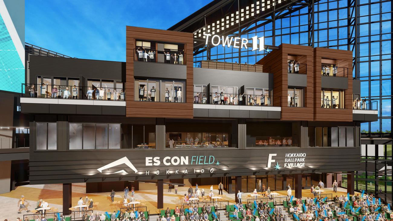 日本ハム新球場のランドマークとなるタワー型特別エリア「TOWER11」のイメージ図（球団提供）