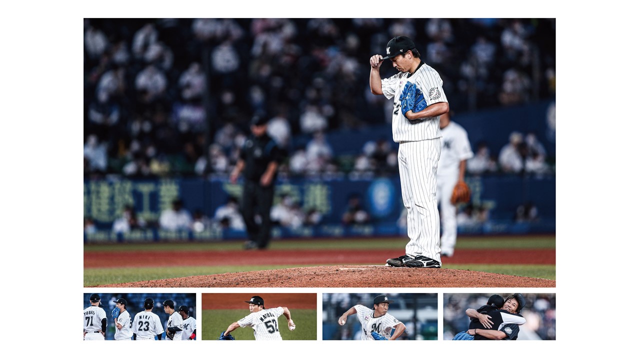 ロッテの「2021シーズンタイトルホルダー写真集」に収められた益田の写真