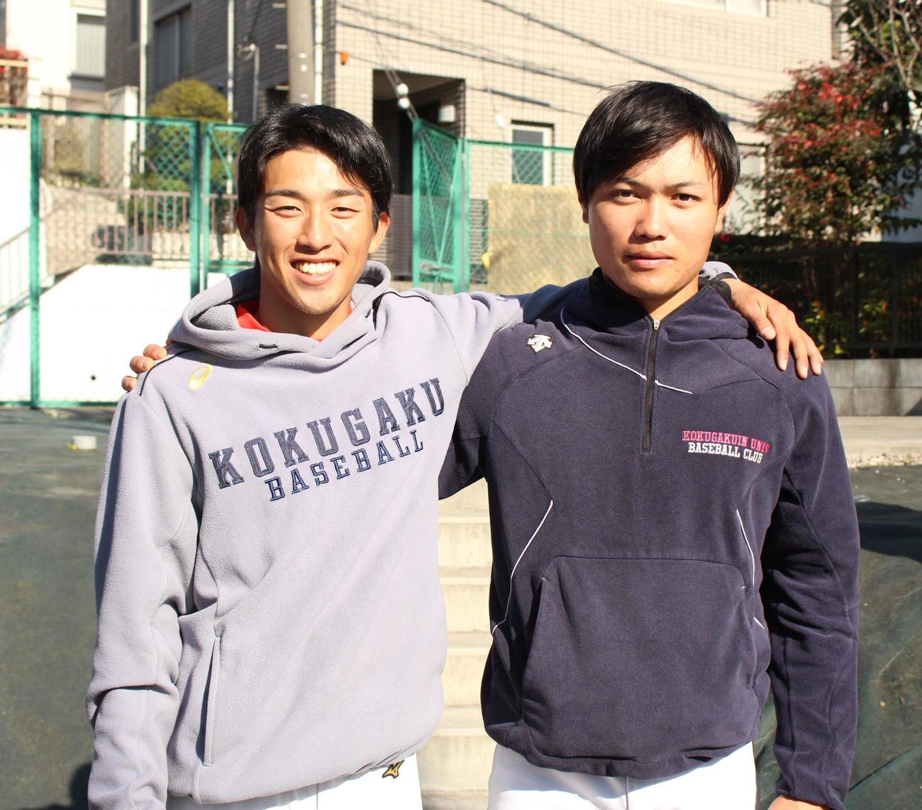 国学院大初となる3連覇を目指す古江主将（左）と楠茂（撮影・保坂恭子）