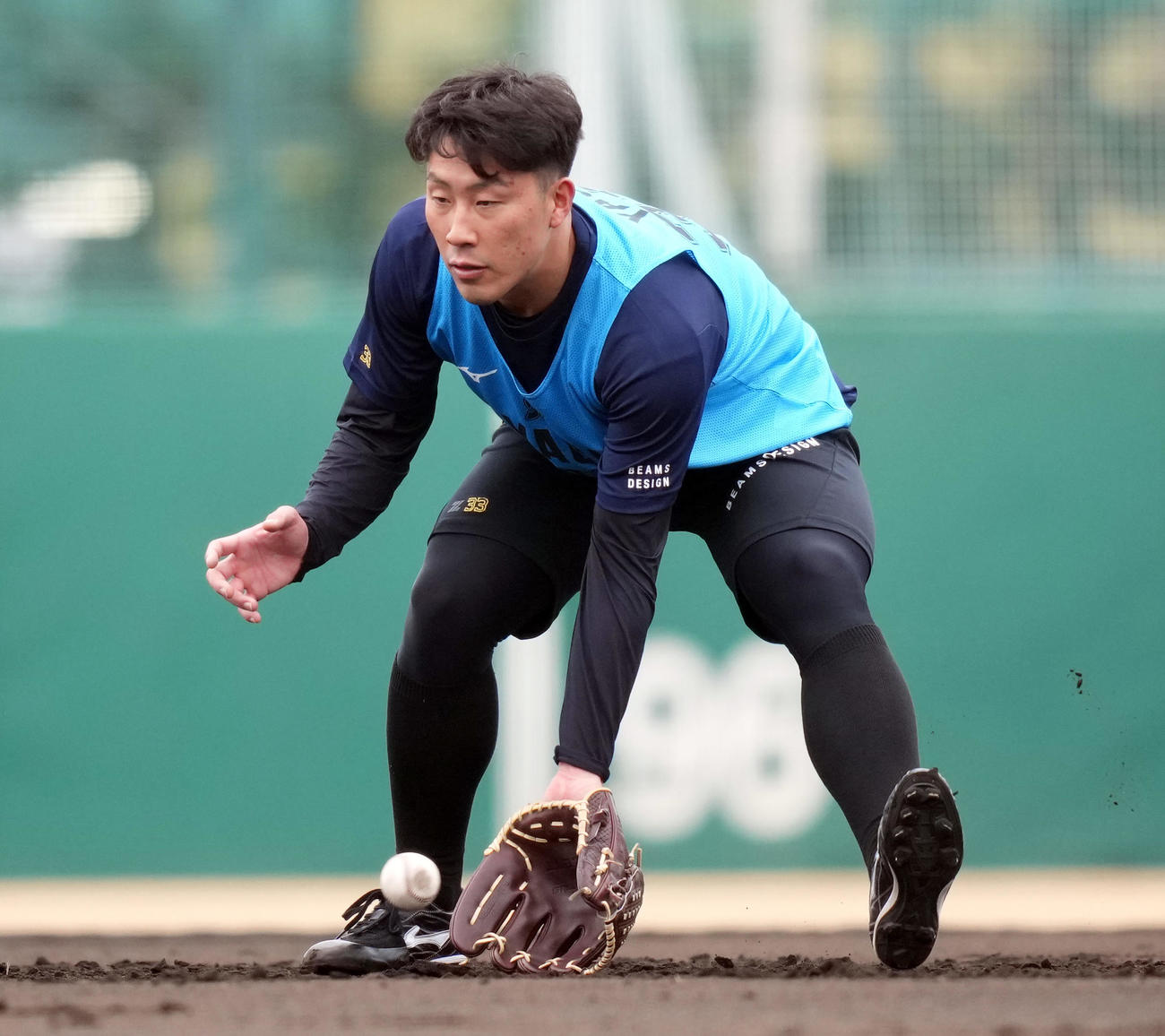 10日の新人合同自主トレでノックを受けるロッテ・ドラフト5位の八木