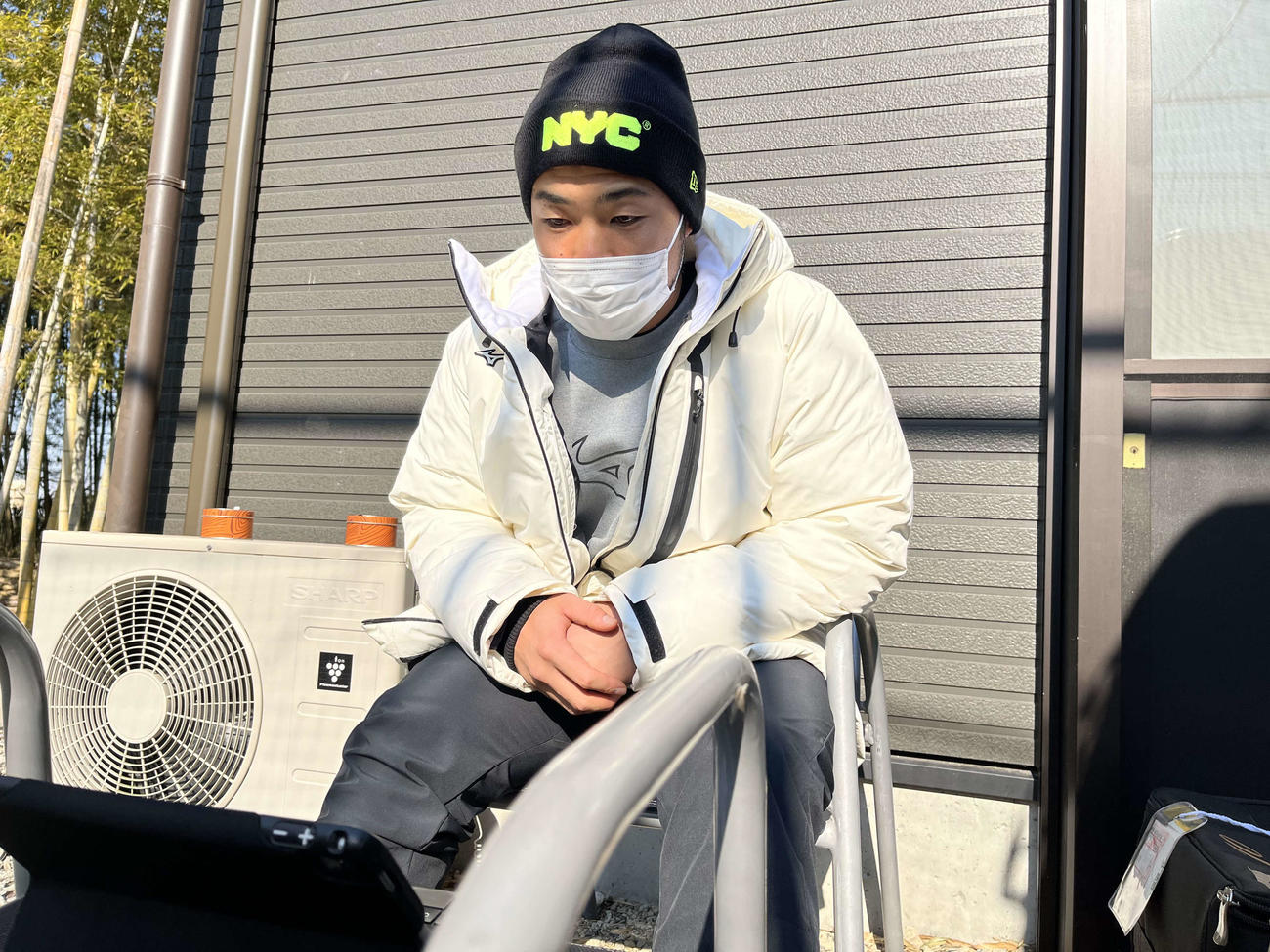 オンライン取材に臨む日本ハム近藤（球団提供）