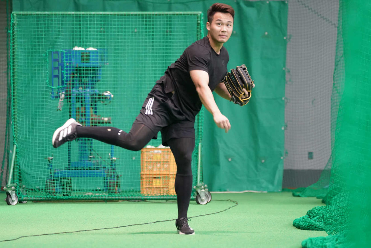 先乗り自主トレをおこなった日本ハム王柏融（球団提供）