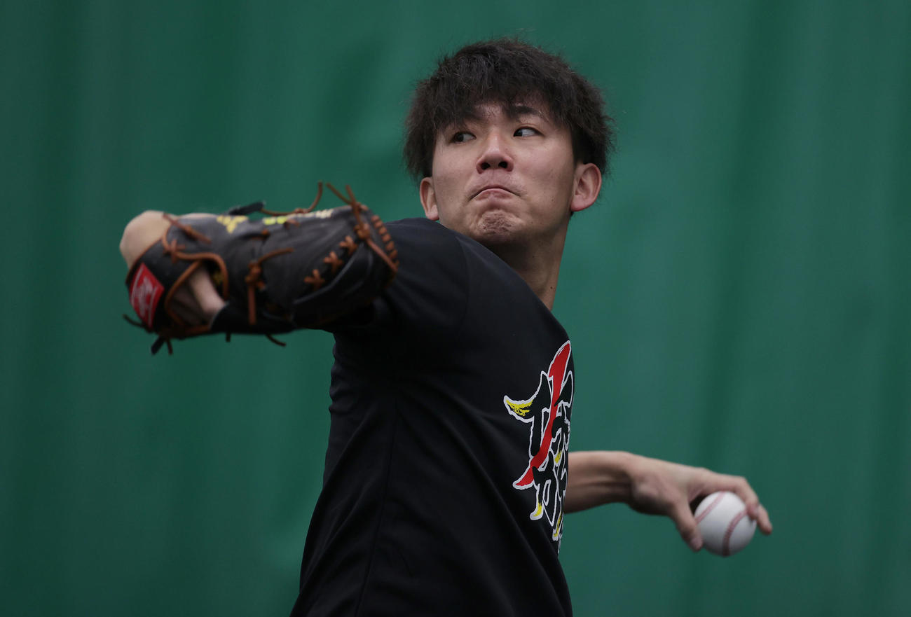 ブルペンで投球練習する阪神伊藤将（撮影・前田充）