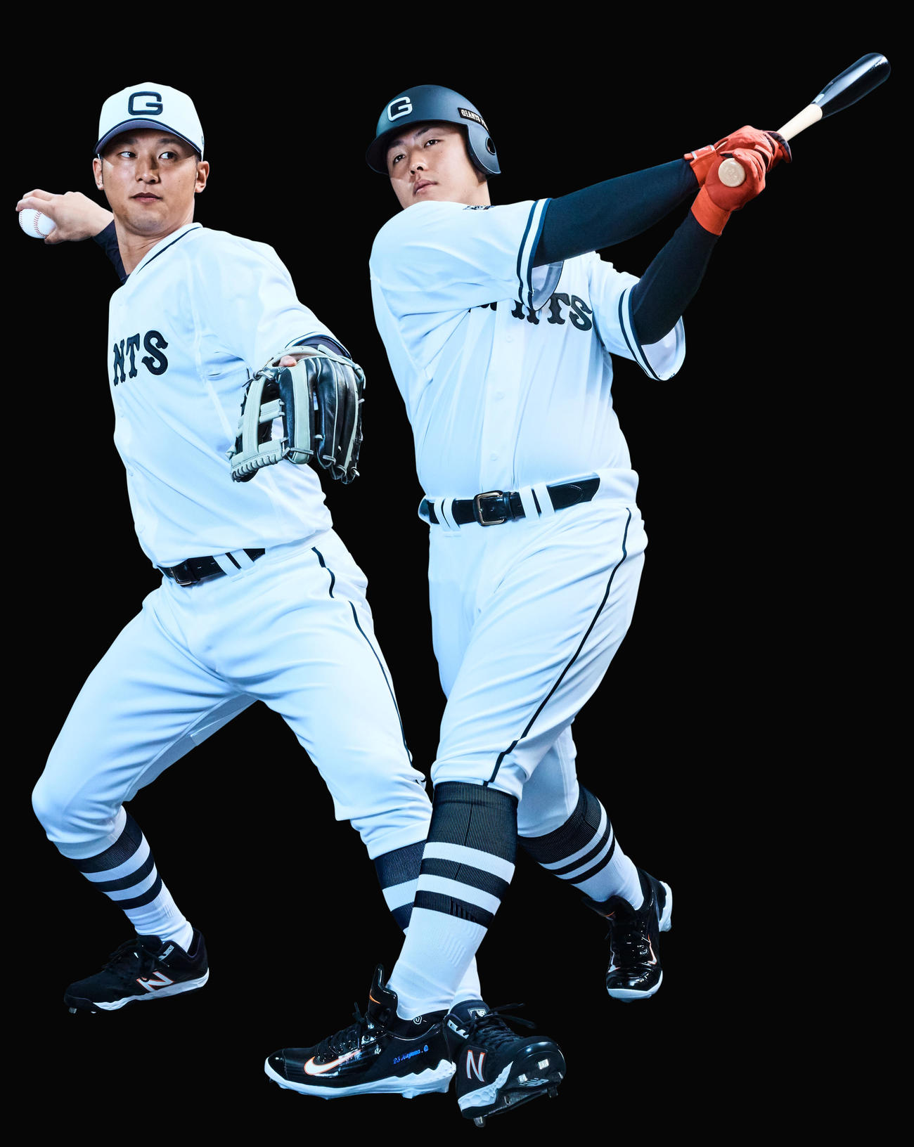22年シーズンの「伝統の一戦～THE CLASSIC SERIES」で、着用する36年の復刻ユニホーム。モデルは吉川と岡本和（球団提供）