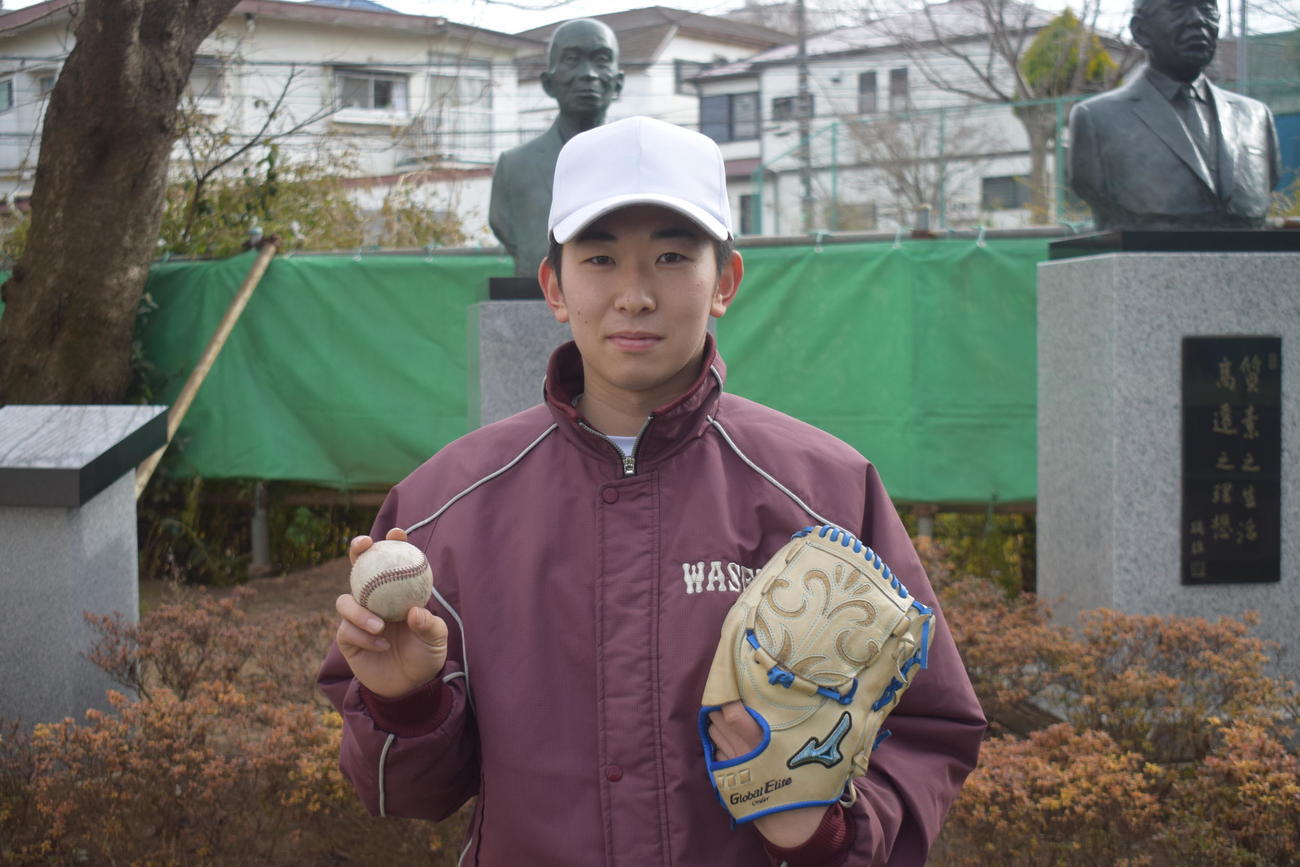 早大の練習に合流した仙台育英・伊藤投手（早大野球部提供）