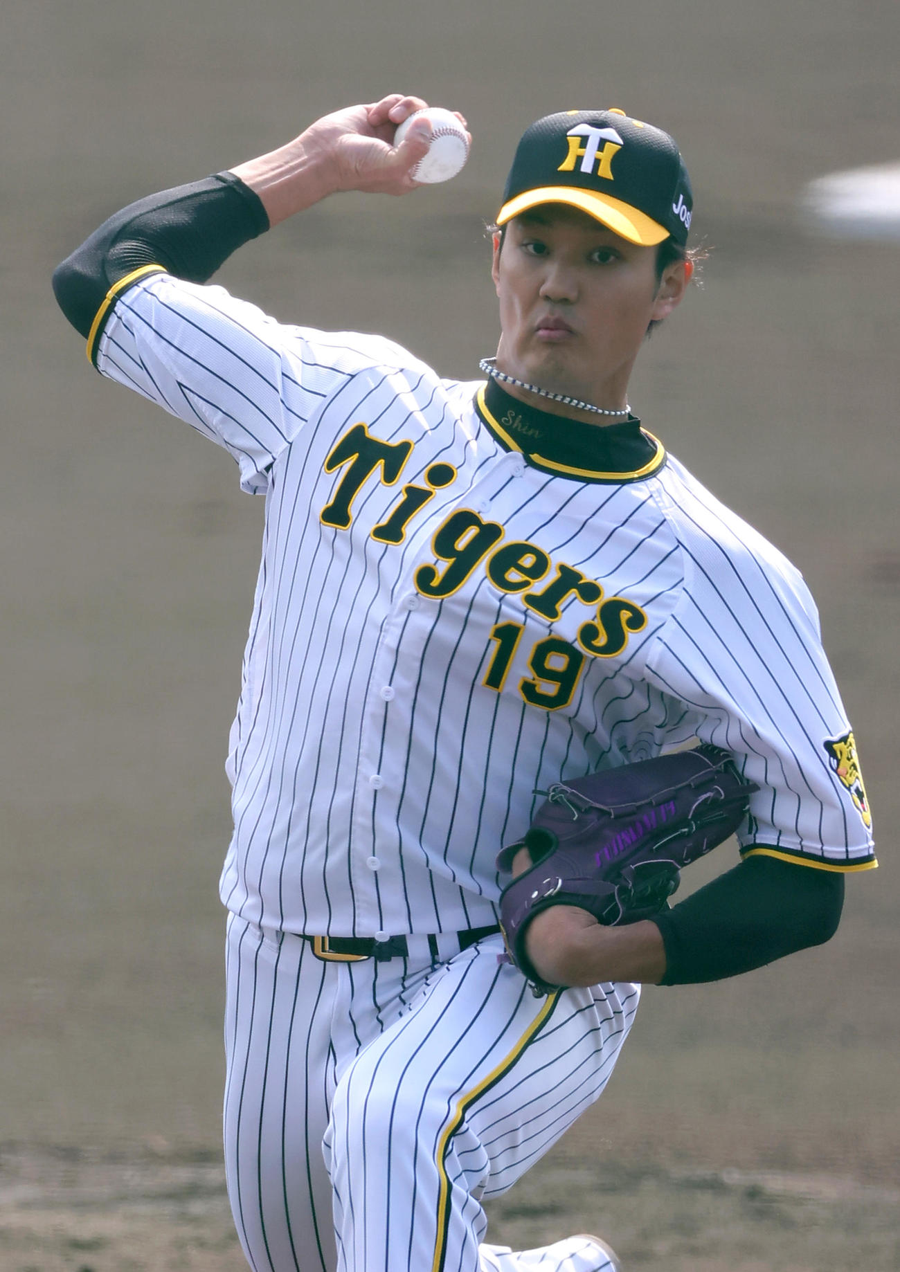 阪神紅白戦　2回裏紅組2死、藤浪はロハス・ジュニアを空振り三振に仕留める（撮影・上山淳一）