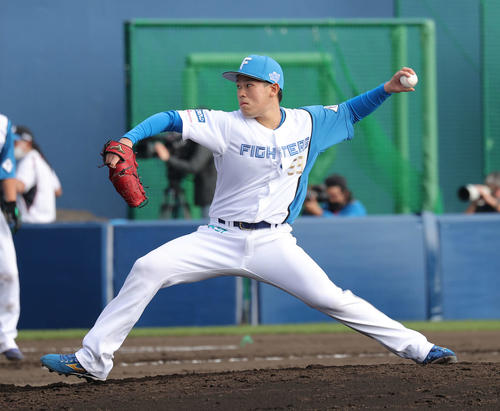 日本ハム紅白戦で登板した根本（撮影・河野匠）