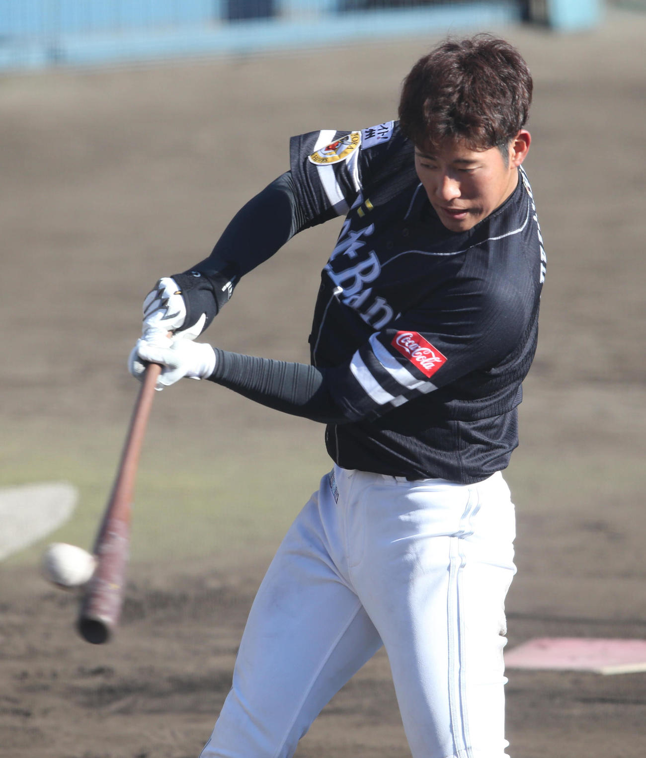 打撃練習をする上林誠知（撮影・梅根麻紀）